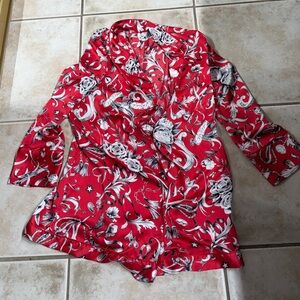 Red Floral Patterned jumper one piece large with shorts